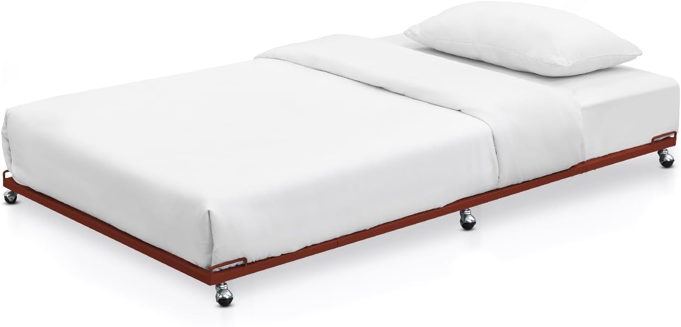 2K Furniture Designs - Twin Size Black Metal Roll Out Trundle Bed Frame for Daybed | Space-Saving Guest Bed - Slides Under Daybeds for Overnight Visitors, Dorms, and Small Spaces