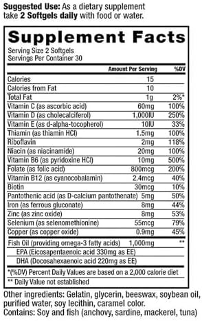 ProRenal+D with Omega-3 Fish Oil Kidney Multivitamin 60 Softgels, 30-Days