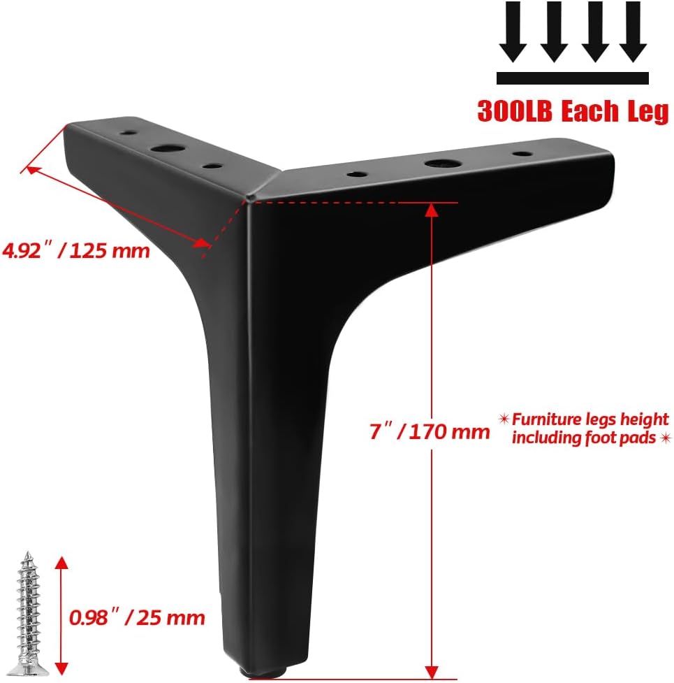 4 Pack 4 Inch Furniture Legs, Chrome Metal Polished Triangle Feet