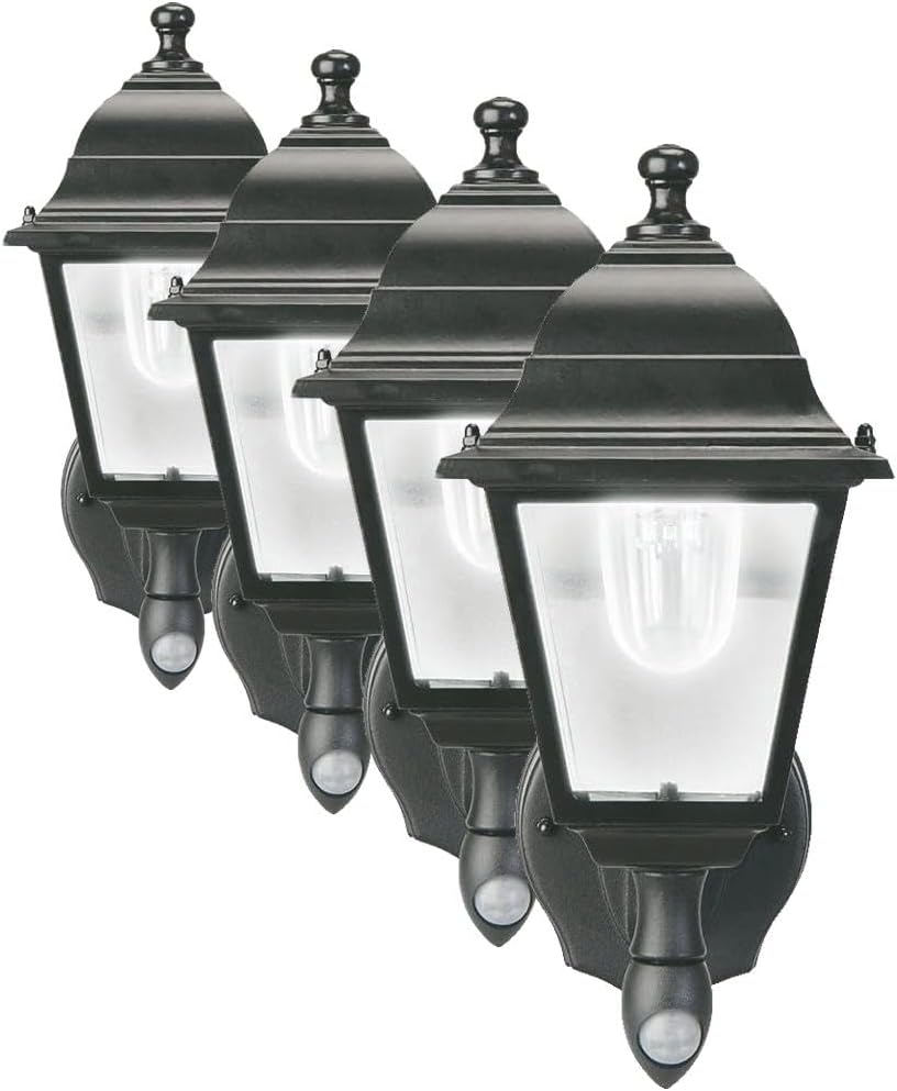 Maxsa 44219 Premium Wireless Battery-Powered Motion-Activated Decorative Outdoor Wall Sconce Lighting Fixture, Cool White LED, Metal Housing, Black