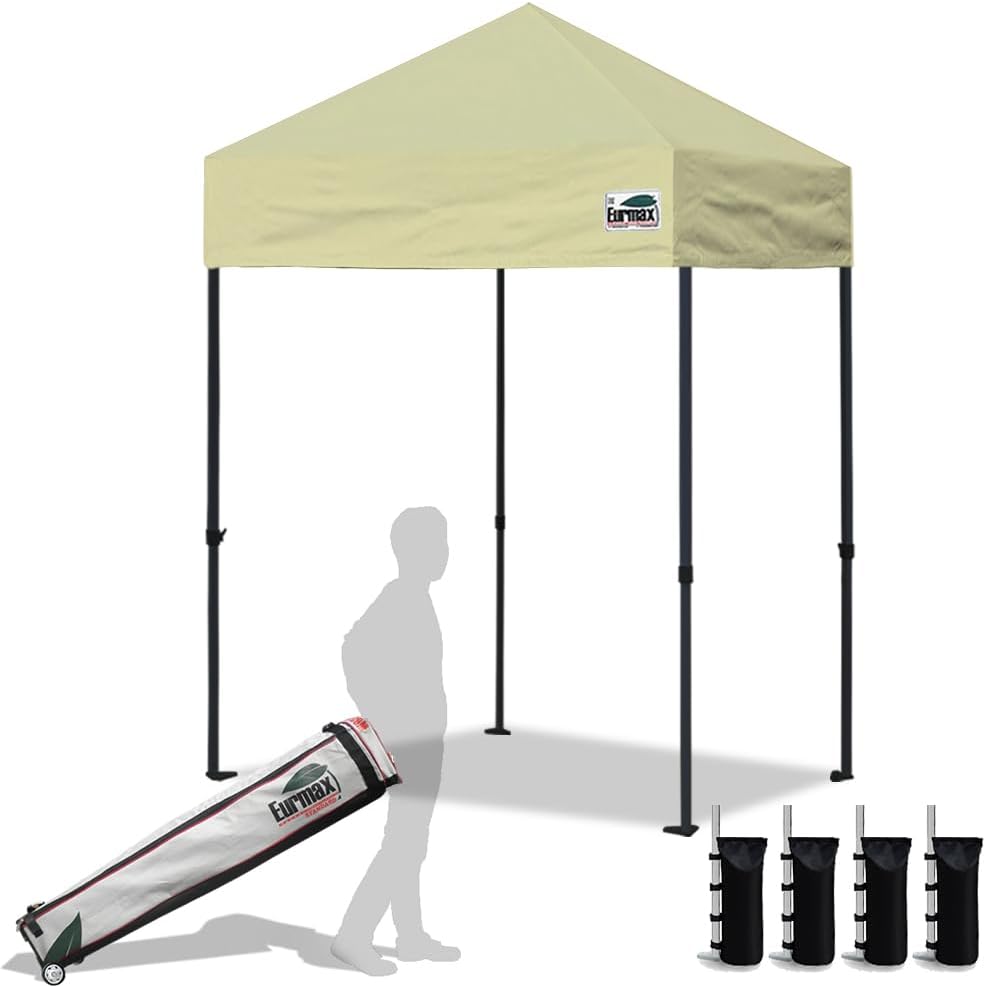 Eurmax USA 10x10ft Pop Up Canopy,Commercial Instant Tent for Outdoor Events,Patented No-Tip Rolling Storage Bag with 4 Sandbags,UV & Water Resistant,Heavy Duty Portable Shelter Gazebo,Black
