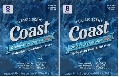 Coast Refreshing Deodorant Soap - Bar Soap with Thick Rich Lather - Clean Rinsing Formula for Fresh, Non-Dry Skin - Classic Scent - 8 x 4 oz