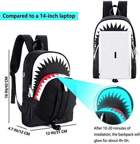 MCWTH Shark Backpacks for Teen Boys, Cool Kids Backpack for School Bookbags (Glow)