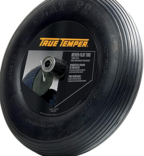 True Temper FFTCC 8 in. Hub Never Flat Wheelbarrow Tire with Ribbed Tread, 8-Inch,Black