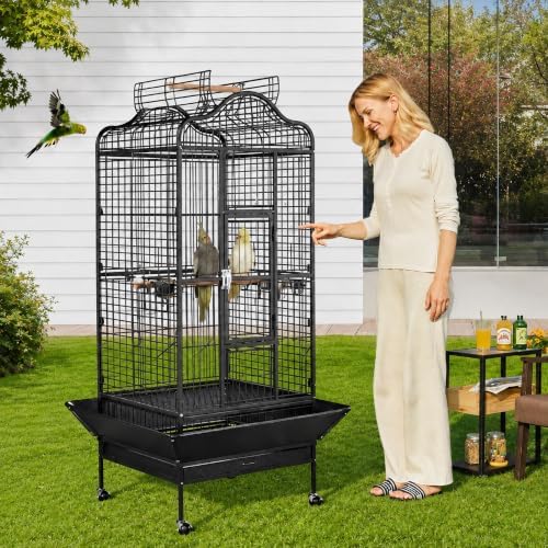 Yaheetech Extra Large Bird Cage 63'' Open Play Top Bird Cage for African Grey Parrots/Amazon Parrot/Caiques/Macaw with 360° Wheels