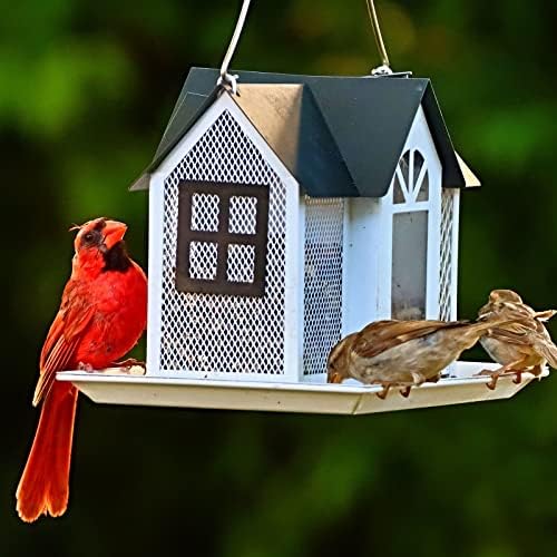 Kingsyard Bird Feeder House for Outside, Metal Mesh Wild Bird Feeder with Triple Feeders for Finch Cardinal Chickadee, Large Capacity