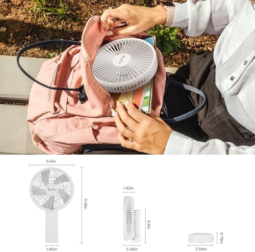 HandFan Quiet 6 Inch Handheld Fan [34H Max Cooling Time], 6 Speed Rechargeable Personal fan and Desktop with Base