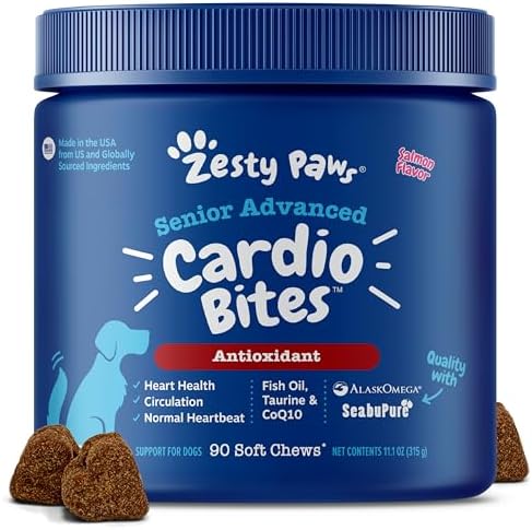 Zesty Paws Dog Heart Supplement - Taurine for Dogs, Salmon, 90 Ct