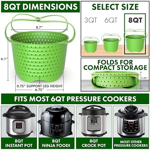 Avokado Silicone Steamer Basket for 3qt Instant Pot [6qt, 8qt avail], Other Pressure Cookers - 100% Food Safe, BPA-Free