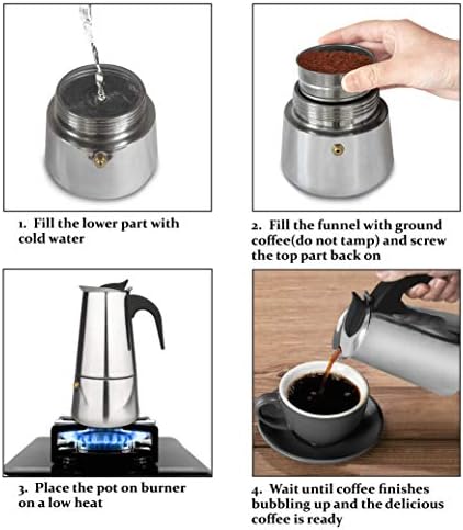 elabo Stainless Steel Moka Pot, Stovetop Espresso Maker Machine 10 Cups