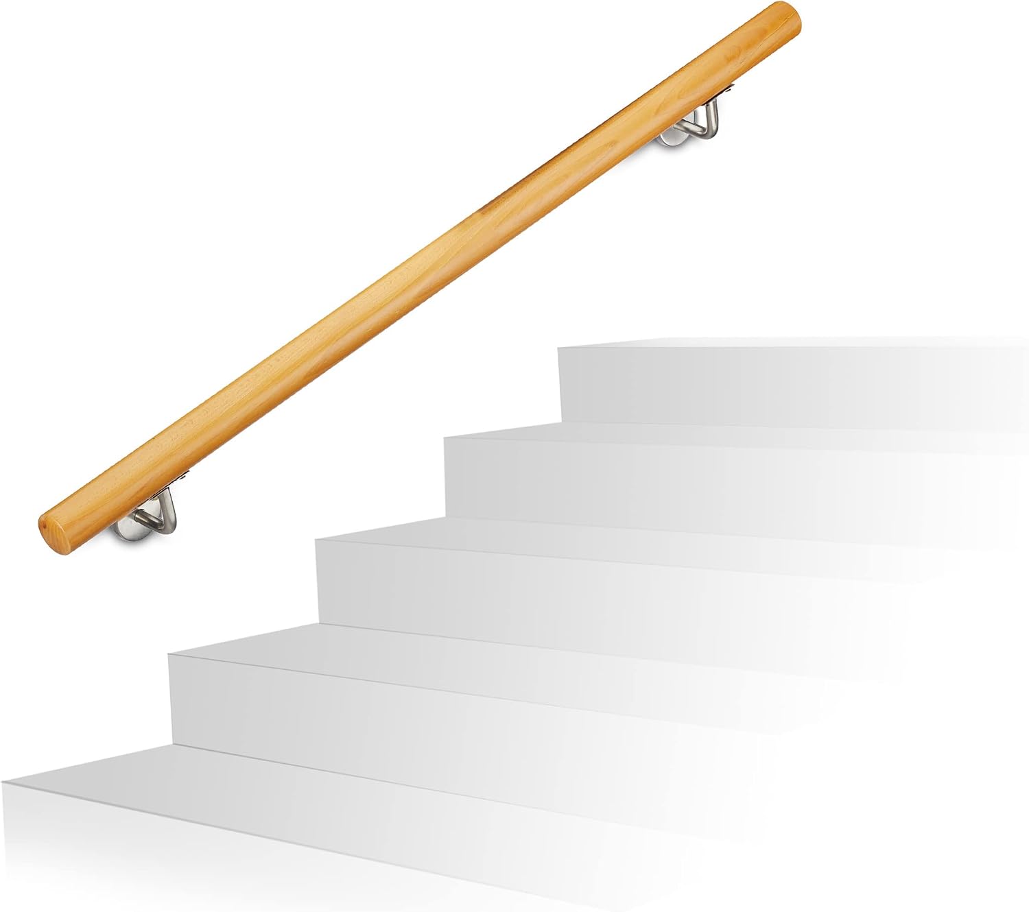 Relaxdays Wooden Handrail, Beech, 1000 mm/100 cm/1 m, Wall-Mount, with Plugs, Rustic 42 mm Diameter, Natural Banister