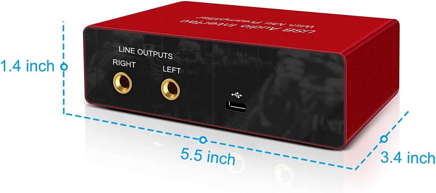 Audio Interface USB Audio Interface with Mic Preamplifier USB Audio Mixer Recorder with 48V Phantom Power, 24 Bit, Support Tablet