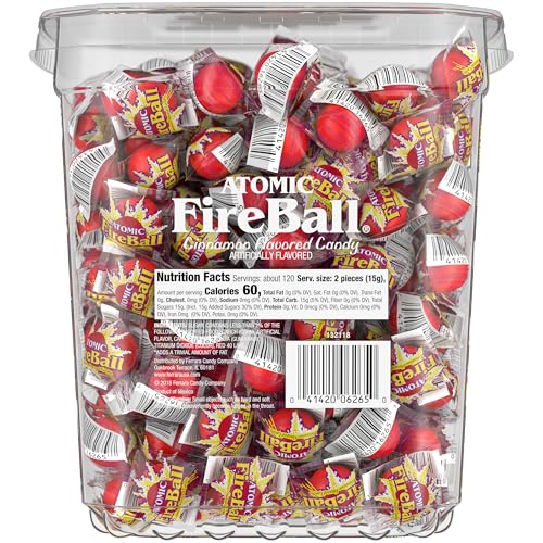 Wonka Atomic Fireball, Candy, Cinnamon Flavor, Individually Wrapped, 7.5 g (240 ct) | Intense cinnamon heat, iconic red fireball, individually wrapped