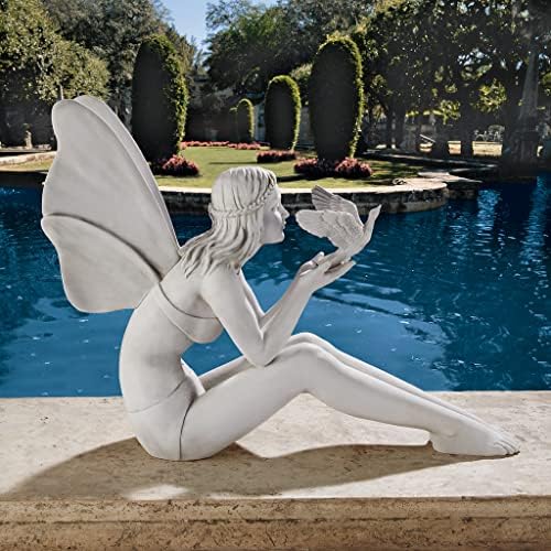 Design Toscano KY71004 Fiona The Flower Fairy Garden Statue, 17 Inch, Antique Stone