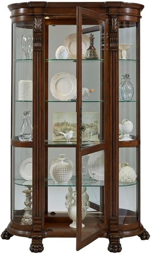 Pulaski Curved End Curio, 53 by 17 by 82-Inch, Brown