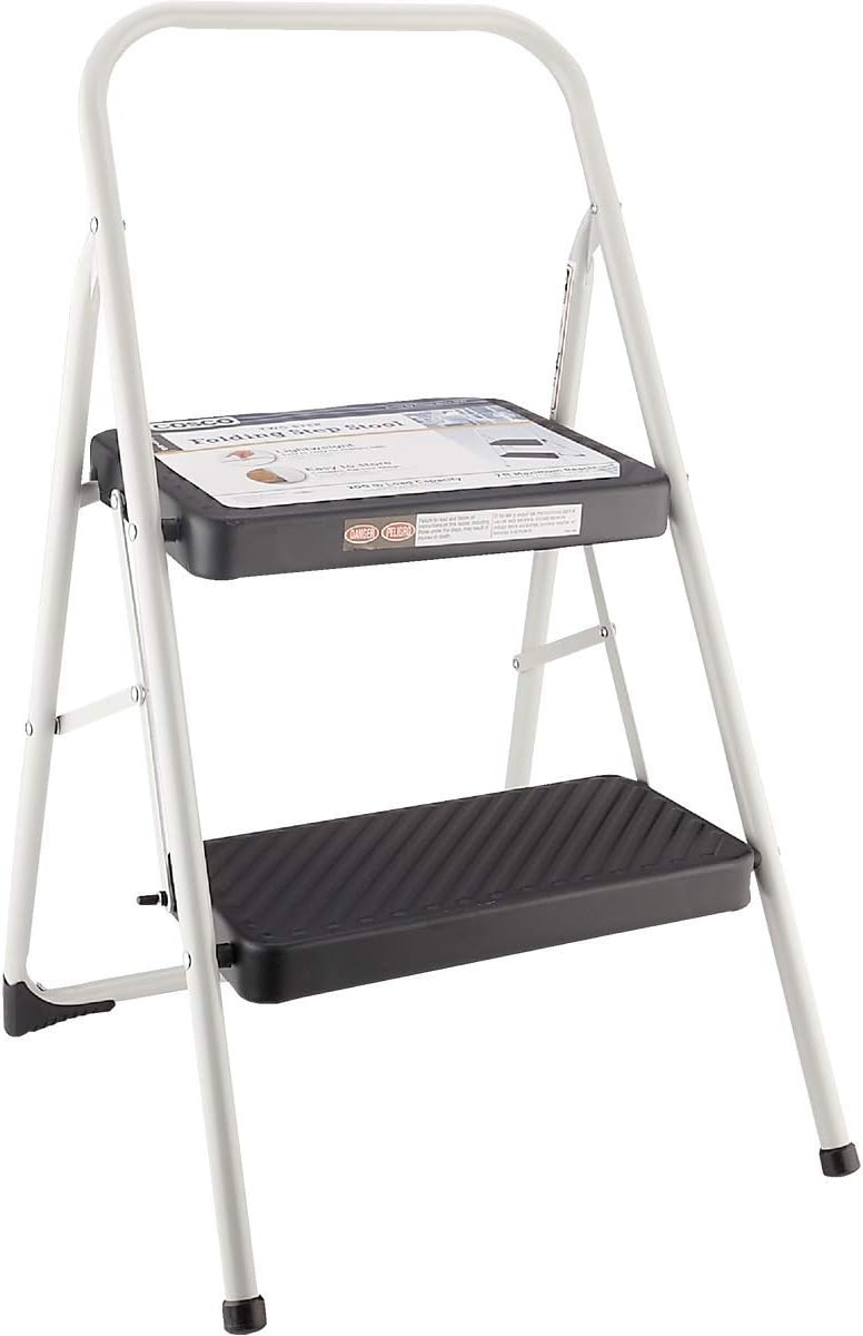 Two Step Folding Step Stool with Cool Gray Frame and Black Steps