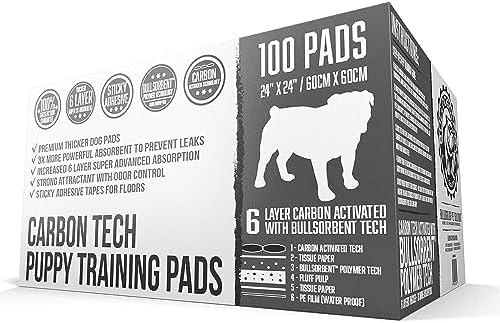 Bulldoglogy 50-Count Carbon Black Dog Pads Puppy Training Pads with Adhesive Tape 24x24 - Large Charcoal Puppy Pads Dog Training Wee Pads, Odor Control Thick Pee Pads for Dogs Extra Quick Dry