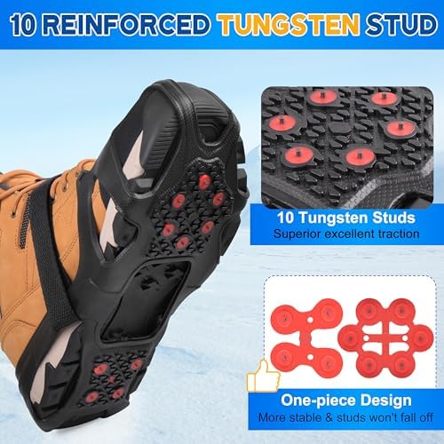 Ice Cleats for Shoes and Boots Tungsten Crampons Non-Slip Shoe Spikes Grippers for Snow and Ice Traction Cleats with Reflective Heel Slip-on Snow