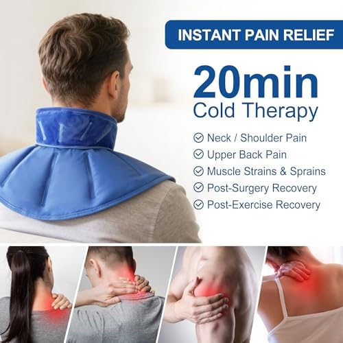 LotFancy Ice Pack for Neck Shoulder, Reusable Cold Neck Wrap for Pain Relief, Flexible Gel Pack with Adjustable Straps