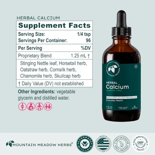 Mountain Meadow Herbs Herbal Calcium – Vegan Liquid Calcium Supplement for Bone & Teeth Support, High Absorption Plant-Based Formula for Adults & Kids - 2 oz