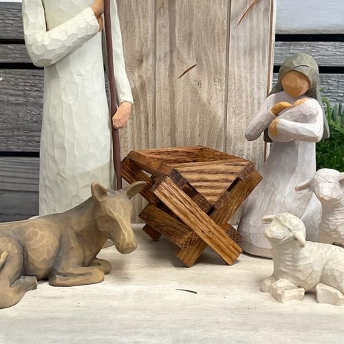 Baby Manger Oak -Angel Stand, Antique White Wood (Fits a Willow Tree Angels and Nativity Figurines)