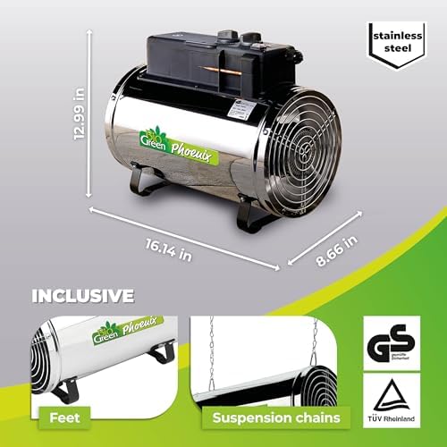 Bio Green PHX 2.8/US Phoenix Greenhouse Heater – 220-240V - 9553 BTU Stainless Steel – Electric Heating and Cooling System for Greenhouse, Shed