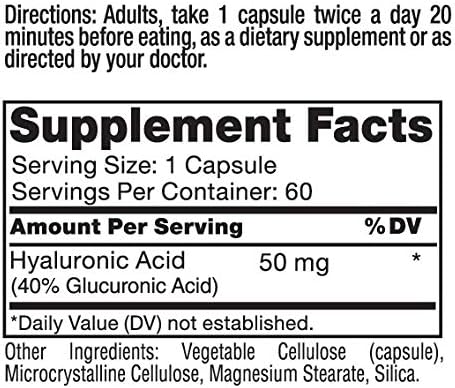 Roex Vitamins | Hyaluronic Acid | Lubricates Joints | Joint Support | Vegetable Capsules | 60 Count | Lubricates Joints, Joint Support