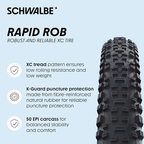Schwalbe Rapid Rob MTB Bike tire – 26/27.5/29 inches – XC Profile, K-Guard Puncture Protection – Rear tire for Mountain Bikes – Schwalbe MTB tire