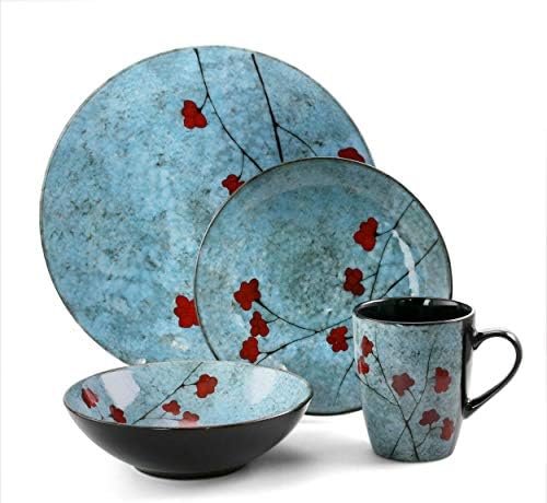 Elama Floral Accents 16 Piece Dinnerware Set in Blue