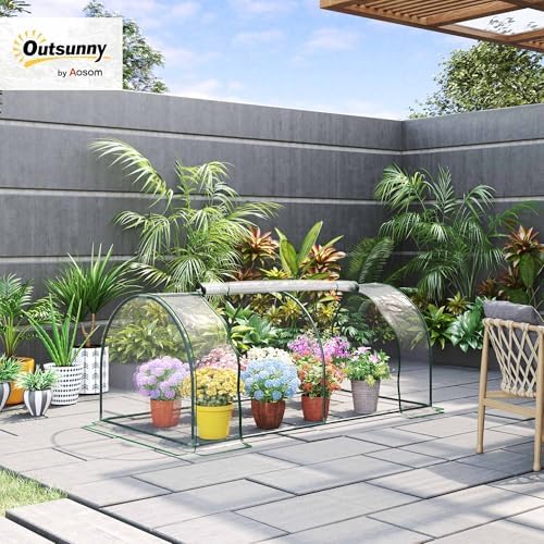 Outsunny 7' x 3' x 2.5' Mini Greenhouse Portable Tunnel Green House Clear | Roll-Up Zippered Door, UV Waterproof Cover, Steel Frame