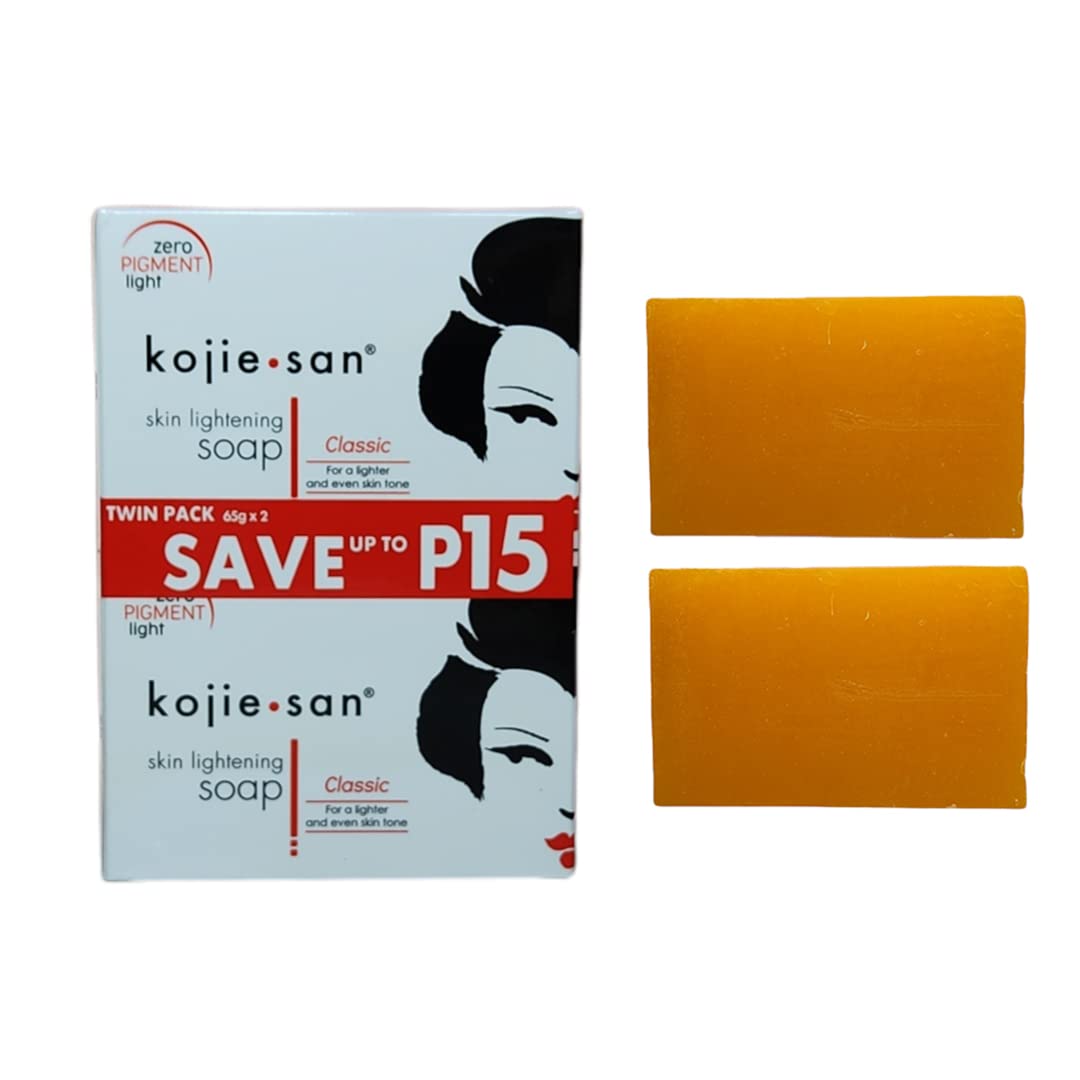 Kojie San Skin and Body Brightening Soap - Original Kojic Acid, Dark Spot Remover Bar Soap with Glycerin & Tea Tree Oil - 65g x 2 Bars