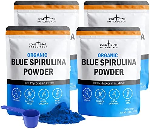 Lone Star Botanicals Organic Blue Spirulina Powder - 100% Pure Blue-Green Algae, No Fishy Smell, Vegan Superfood for Smoothies & Drinks, Non GMO