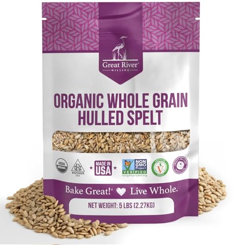 Great River Milling Organic Hulled Spelt Berries, Ancient Grain, 25 lb | Organic Hulled Spelt Berries for fresh spelt flour, bread, salads, pilaf, hot cereal and grain bowls; chewy cooked berries
