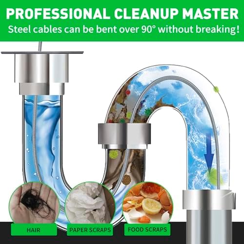 BACOENG 25Ft Drain Auger, Heavy Duty Plumbing Snake with Drill Adapter, Use Manually or Powered for Drain Clog, Shower Sink, Comes with Gloves and Bag (Orange)