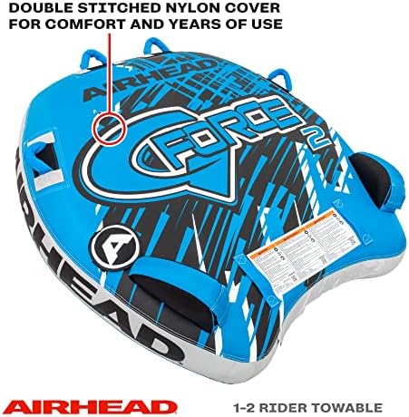 Airhead G-Force Towable Tube for Boating, 1-4 Rider Inflatable Boat Tube for Water Tubing, Heavy Duty Full Nylon Cover, Stabilizer Fins with Neoprene Knuckle Guards, Speed Safety Valve