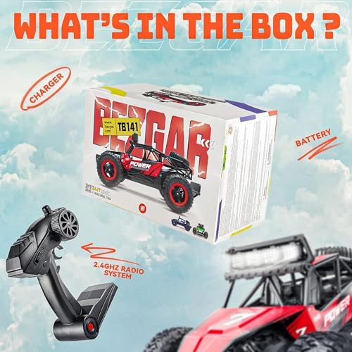 BEZGAR RC Cars for Boys - 1:14 Off Road RC Truck with LED Headlight | 2.4GHz steady wireless signal, shock-absorbing suspension, bright front lamp