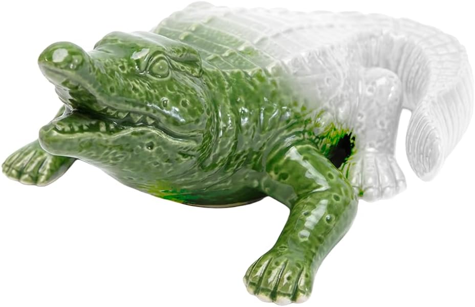 Ceramic Gator Figurine Green And White 7.5" Perfect For Any Room Decor