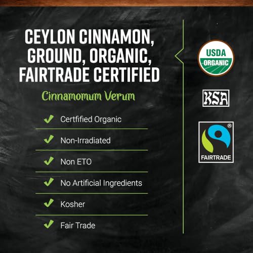 Frontier Co-op Organic Fairtrade Ground Ceylon Cinnamon Powder, Refill for Shaker, Baking, Beverages, and Cooking, Kosher | 5.57 Ounce (Pack of 1)