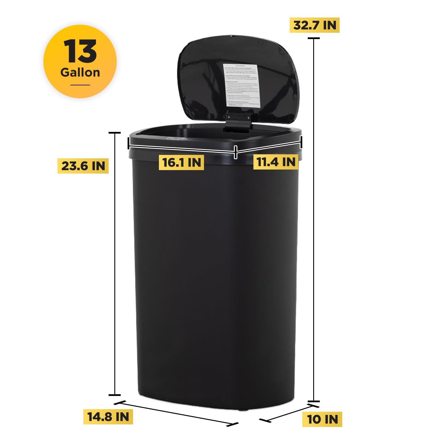 BestOffice | 13 Gallon Stainless Steel Trash Can with Lid | Steel | Automatic Touchless Garbage Can | Odor Control | Modern Oval Design | Easy to Clean | For Kitchen, Bathroom, Office or Home