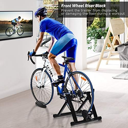 Goplus Bike Trainers for Indoor Riding, Folding Stationary Bike Stand with Magnetic Flywheel for Bicycle Cycling Training