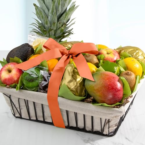 A Gift Inside Fresh Fruit Basket with Tropical Fruit, Pears, Apples & Dried Fruit – Gourmet Fruit Gift Basket for Every Occasion