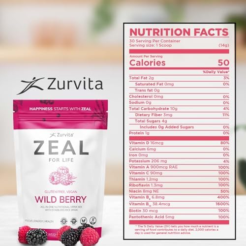 Zurvita - Zeal for Life Wild Berry Wellness Drink Mix - 420 g | Contains Vitamins, Minerals, Antioxidants, Plant Nutrients, Digestive Enzymes, And Phytonutrients For Daily Nutrition