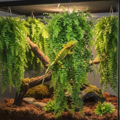 PINVNBY Reptile Plants Hanging Fake Vines Boston Climbing Terrarium Plant with Suction Cup for Bearded Dragons Lizards Crested Gecko Snake Hermit