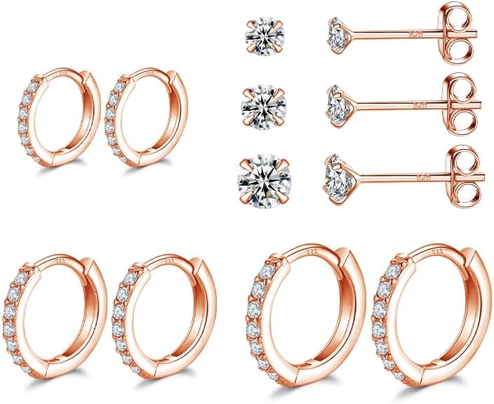 Dlihc 6 Pairs Sterling Silver Hoop and Stud Earrings Set for Women Men