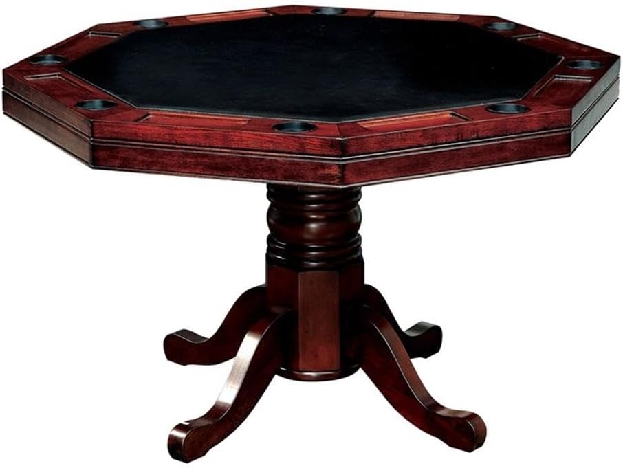Furniture of America Deaton 48" x 48" Traditional 8-Sided Octagon-Shaped Wood Gaming Table with Inter-Changeable Top, Cupholder, Pedestal Legs