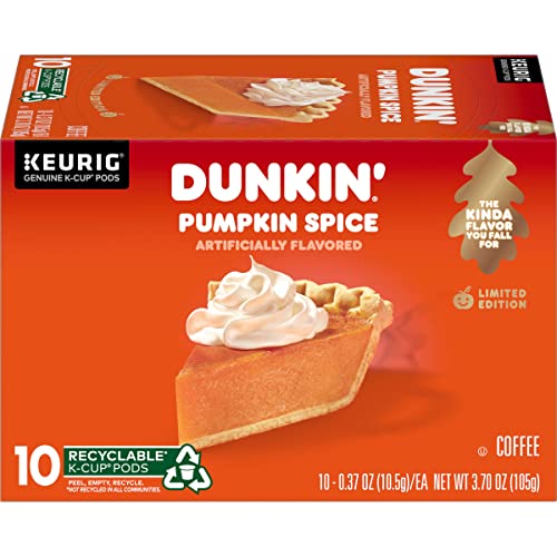 Dunkin’ Pumpkin Spice Artificially Flavored Coffee, 10 Keurig K-Cup Pods | Limited edition fall flavor, Notes of cinnamon & nutmeg sweetness