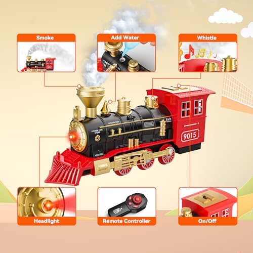Hot Bee Train Set, Train Toys with Smoke, Lights, Sound and Train Tracks