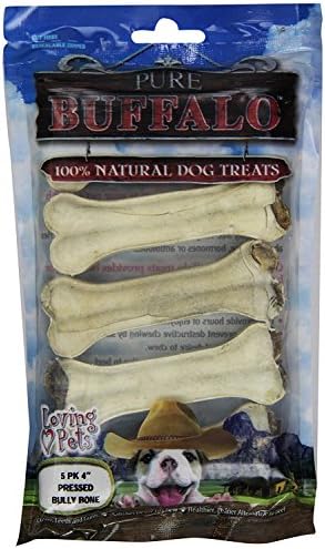 Loving Pets Pure Buffalo 4-Inch Pressed Bully Bone Dog Treat, 5-Pack