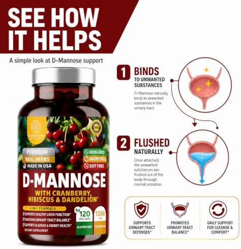 Premium D Mannose Supplement for Women and Men [Max Strength, 1350MG] Natural D-Mannose with Cranberry