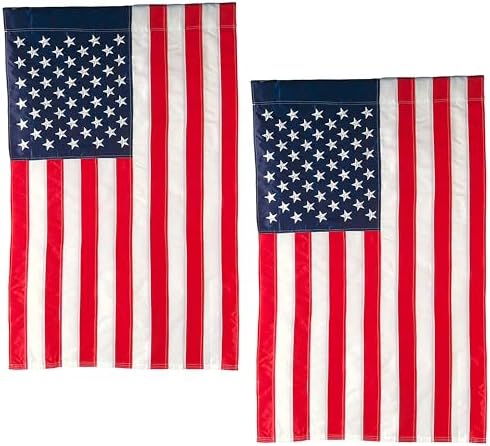 Evergreen American Flag 12x18 Double Sided | Patriotic House Flags For Outside Outdoor | Small American Flag Garden Size | Embroidered Stars and Stripes | USA Residential or Commercial